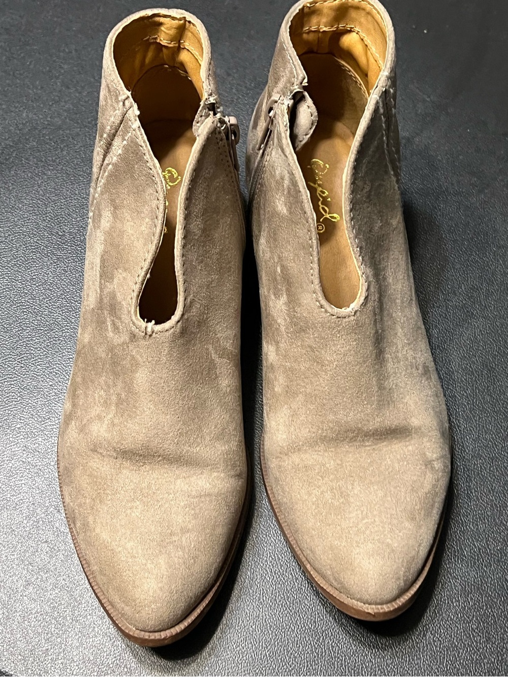 Qupid Taupe Suede V-Cut Ankle Booties